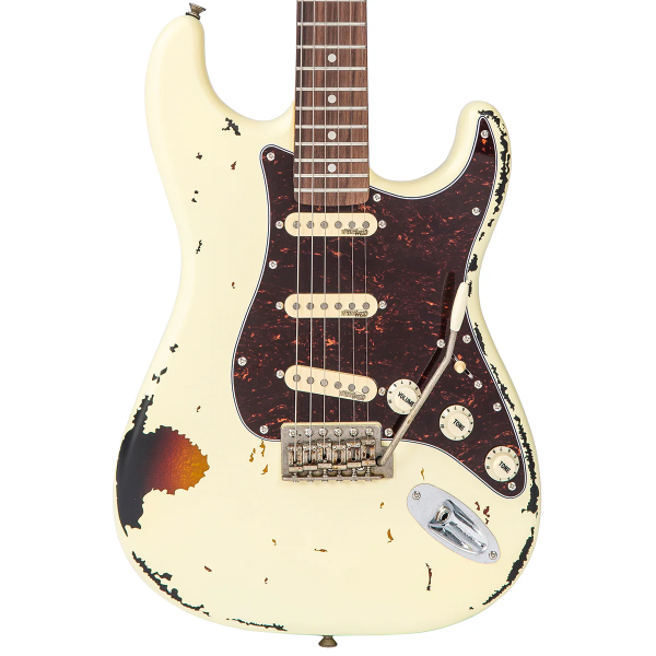 Guitarra Vintage Icon V6MRVW STR Destressed White On Sunburst - Imagem 7