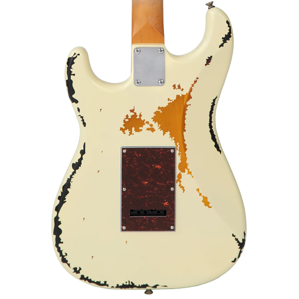 Guitarra Vintage Icon V6MRVW STR Destressed White On Sunburst - Imagem 6