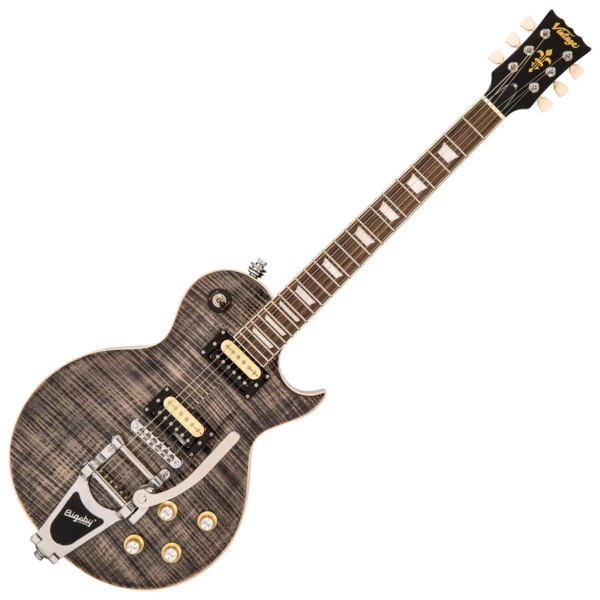 Guitarra Vintage Reissued V 100 BLB With Bigsby Flamed Thru Black - Imagem 2
