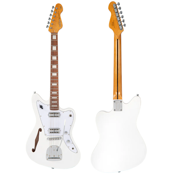 Guitarra Vintage Revo VRS 652 AW Surfmaster Thinline Twin Arctic White - Imagem 8