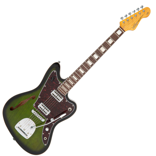 Guitarra Vintage Revo VRS 652 GB Surfmaster Thiline Twin Green Burst - Imagem 3