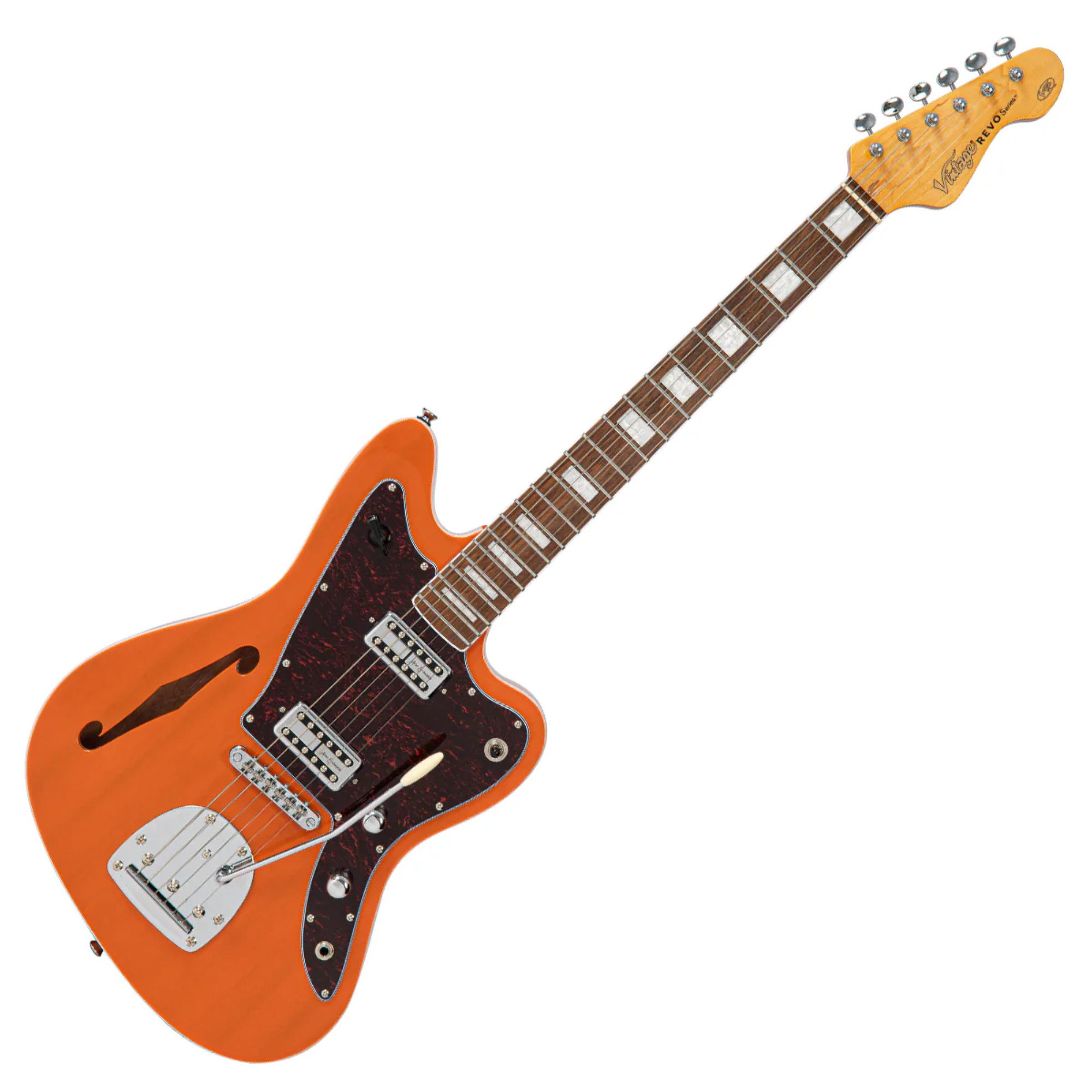 Guitarra Vintage Revo VRS 652 TO Surfmaster Thinline Twin Trans Orange - Imagem 3