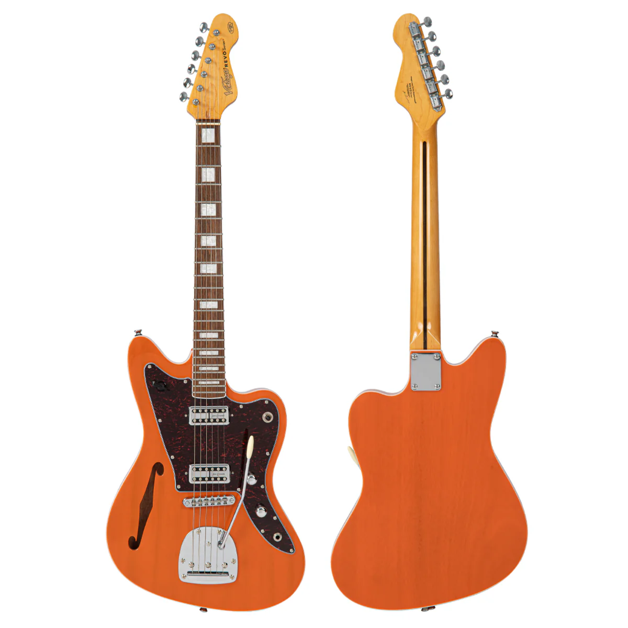 Guitarra Vintage Revo VRS 652 TO Surfmaster Thinline Twin Trans Orange - Imagem 8