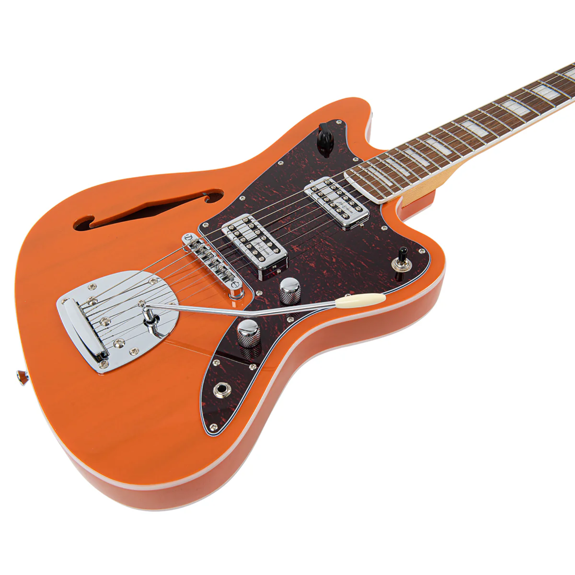 Guitarra Vintage Revo VRS 652 TO Surfmaster Thinline Twin Trans Orange - Imagem 9